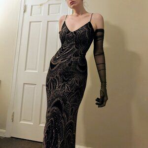 copper/black glitter formal maxi gown by JUMP Apparel S
